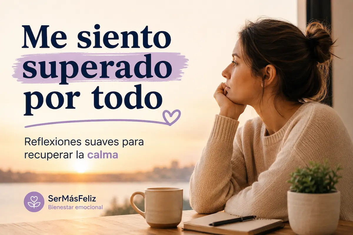 Mujer pensativa al atardecer representando la sensación de sentirse superado por todo y la búsqueda de calma interior.