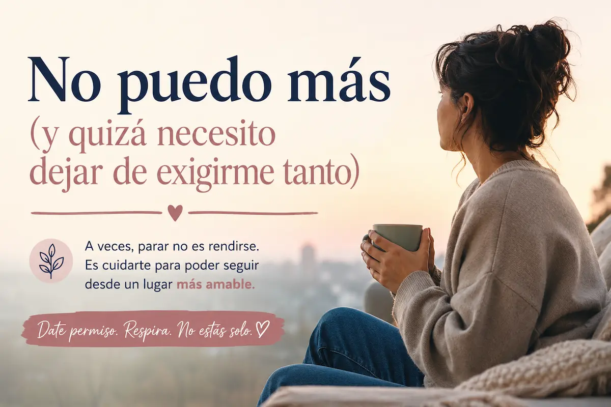 No puedo más: mujer descansando al atardecer mientras reflexiona sobre la importancia de dejar de exigirse tanto y cuidar su bienestar emocional.