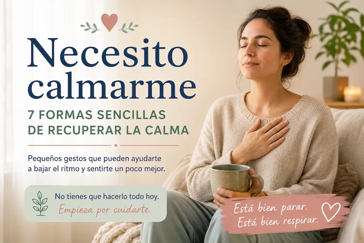 Necesito calmarme ahora: persona respirando con calma en un ambiente tranquilo mientras recupera poco a poco el bienestar emocional.