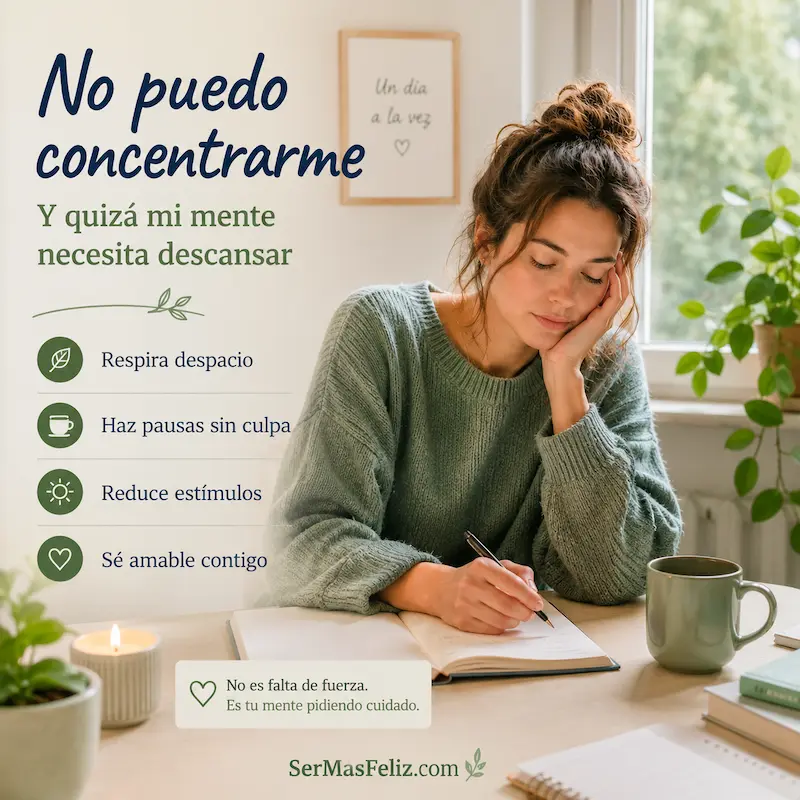 No puedo concentrarme: persona descansando unos minutos para recuperar la claridad mental en un entorno tranquilo.